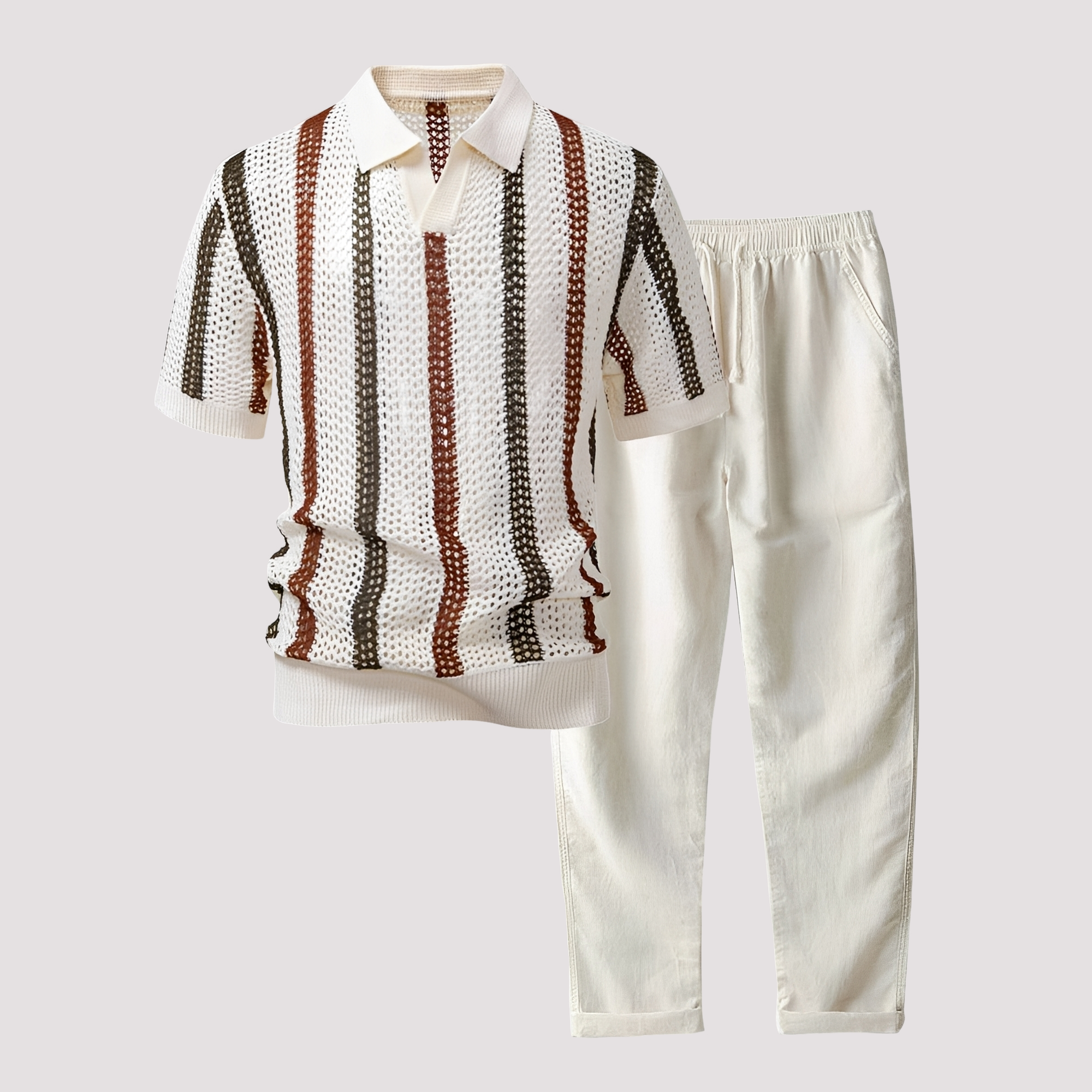 Conjunto de Polo a Rayas y Pantalón