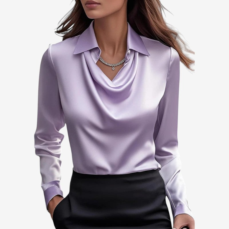 Blusa de Manga Larga con Cuello Drapeado