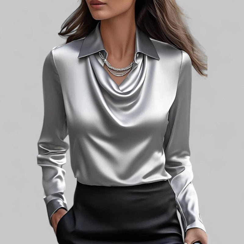 Blusa de Manga Larga con Cuello Drapeado