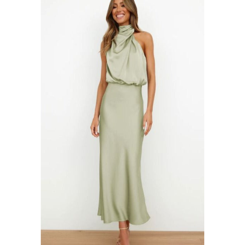 Vestido de Noche Halter Midi con Silueta Favorecedora y Estilo Elegante