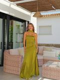Vestido vuelo entrelazado oliva