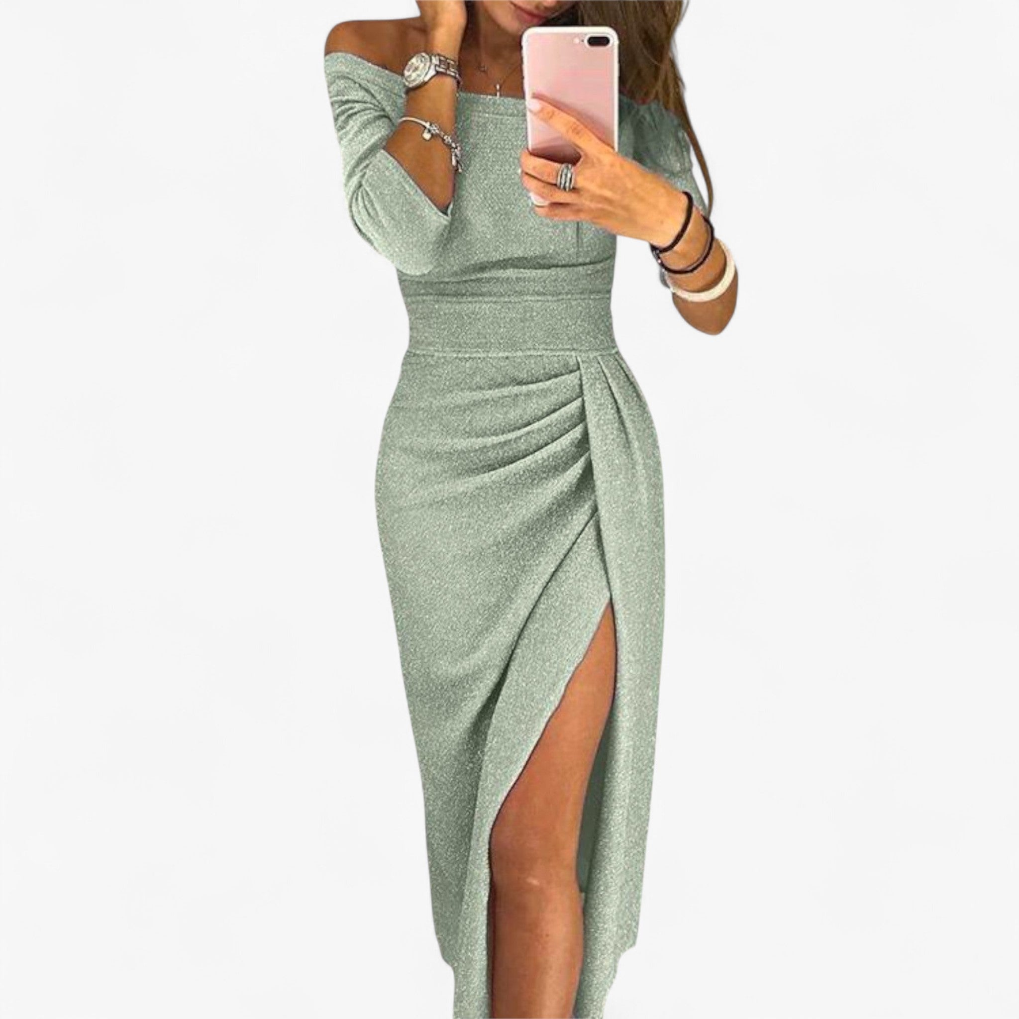 Lyvanto – Vestido Elegante de Hombros Descubiertos y Diseño Refinado