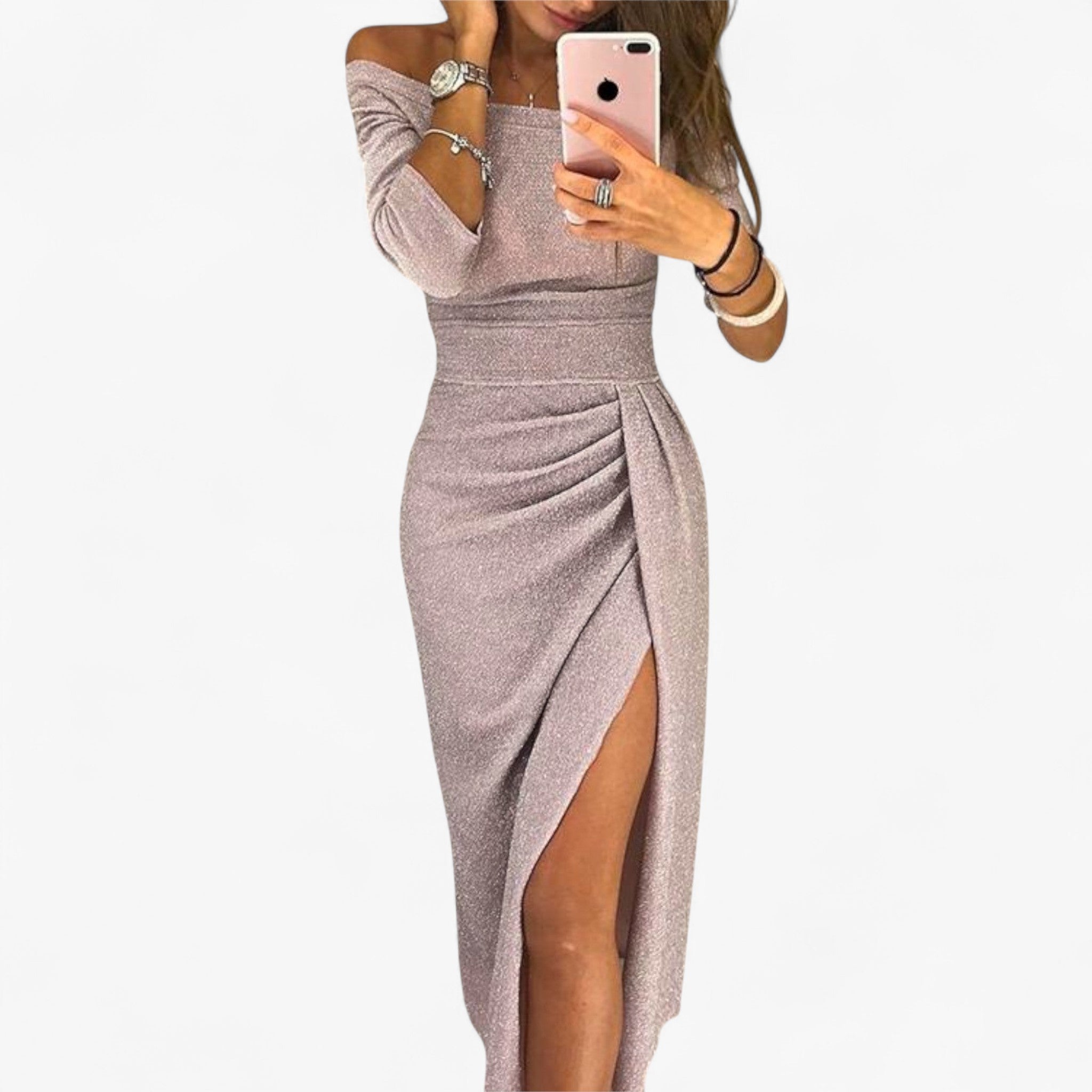 Lyvanto – Vestido Elegante de Hombros Descubiertos y Diseño Refinado