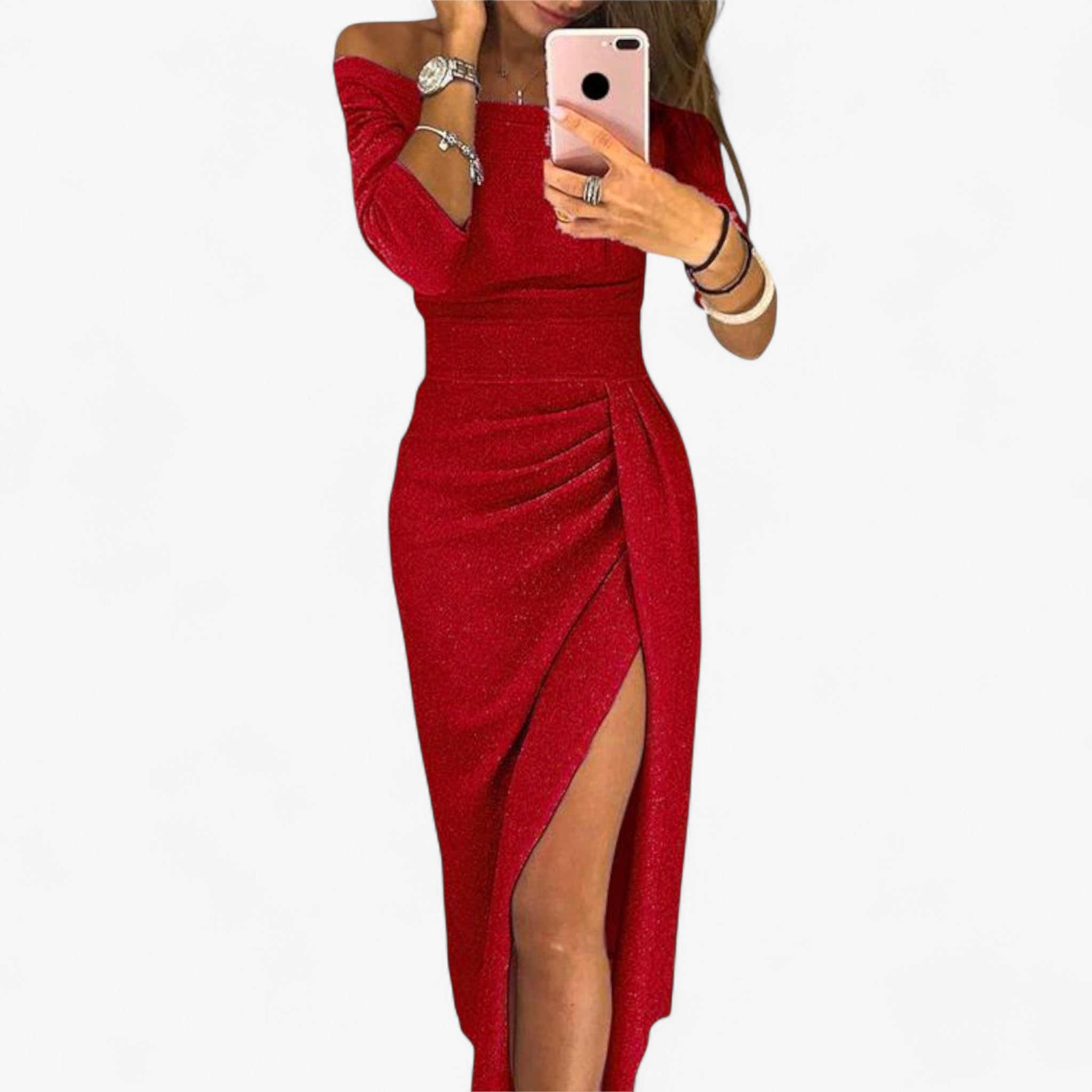 Lyvanto – Vestido Elegante de Hombros Descubiertos y Diseño Refinado