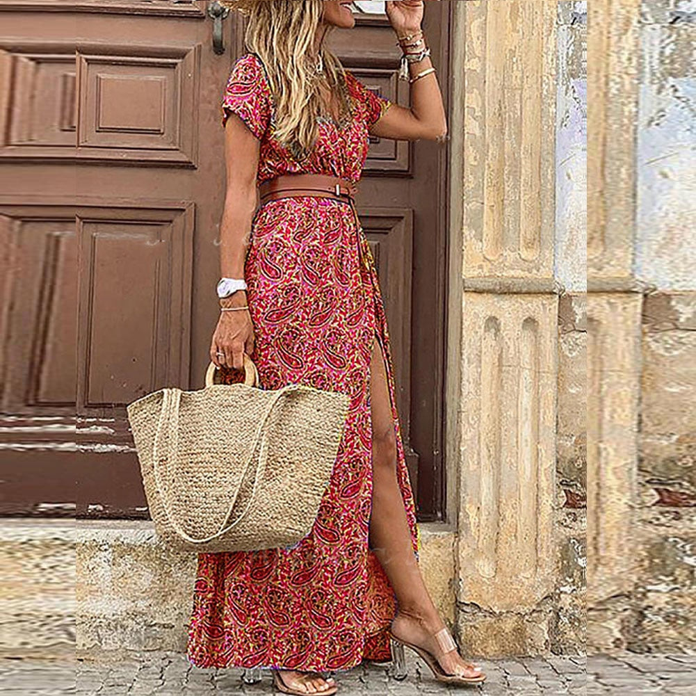 Vestido Boho Vintage con Estampado Versátil en Tonos Tierra