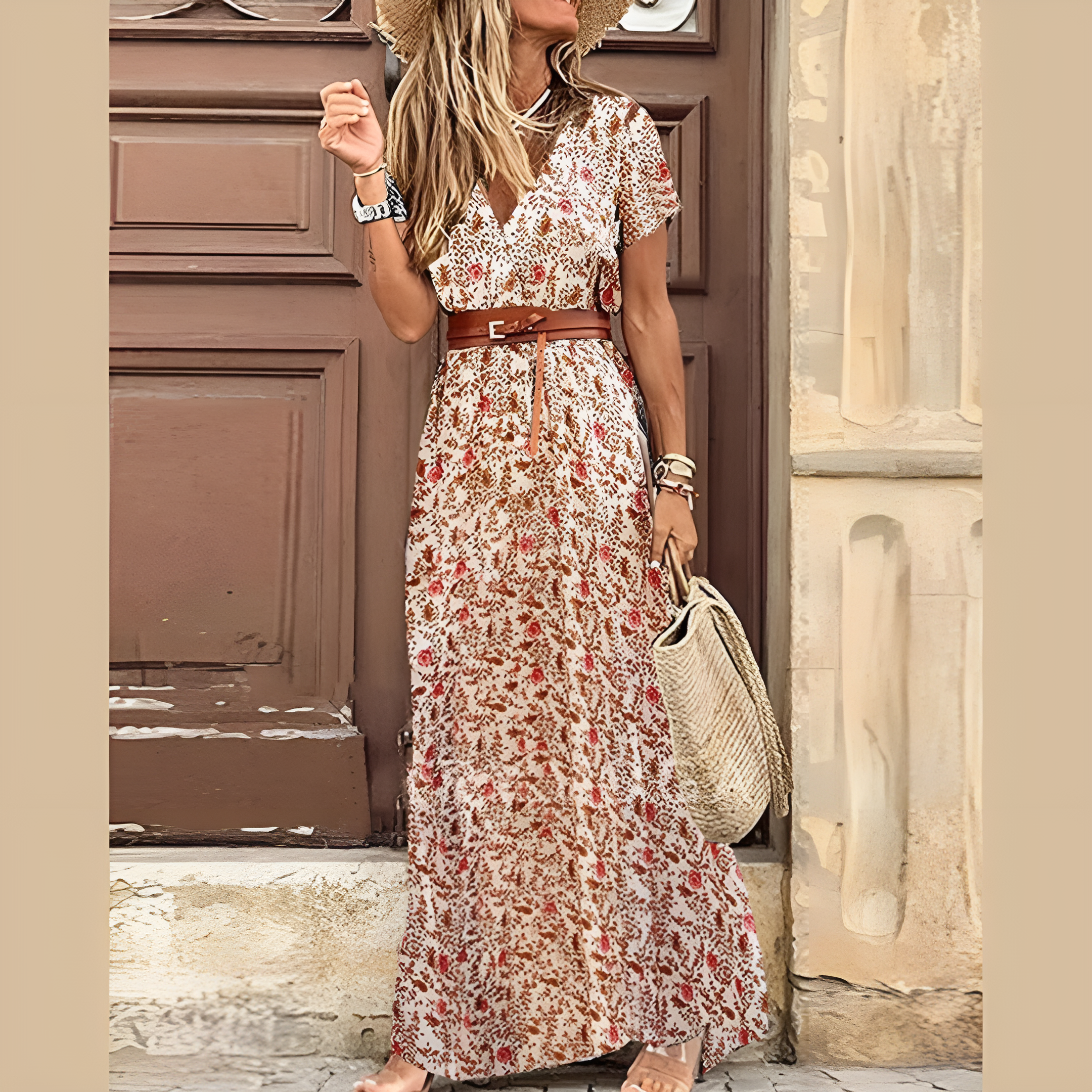 Vestido Boho Vintage con Estampado Versátil en Tonos Tierra