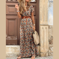 Vestido Boho Vintage con Estampado Versátil en Tonos Tierra