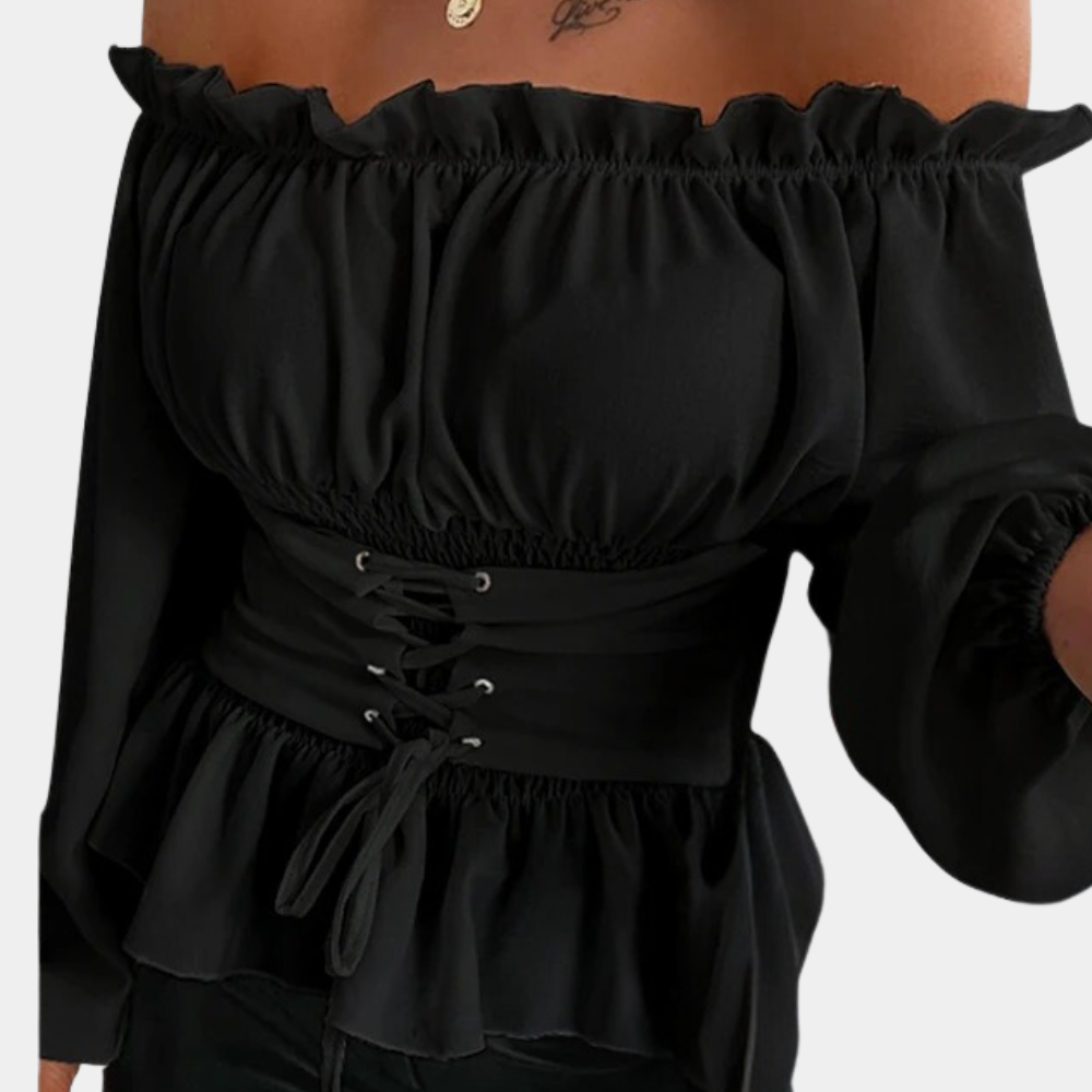 Blusa de Hombros Descubiertos con Tirantes Ajustables en la Cintura