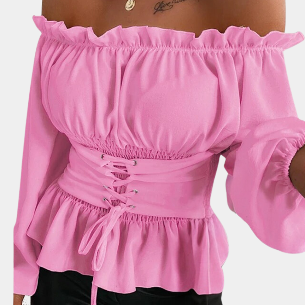 Blusa de Hombros Descubiertos con Tirantes Ajustables en la Cintura
