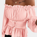 Blusa de Hombros Descubiertos con Tirantes Ajustables en la Cintura