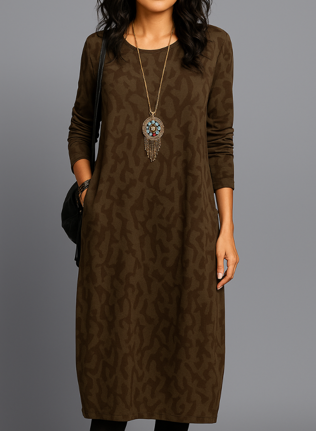 Vestido de Invierno Elegante con Bolsillos, Tejido Cálido y Diseño Versátil