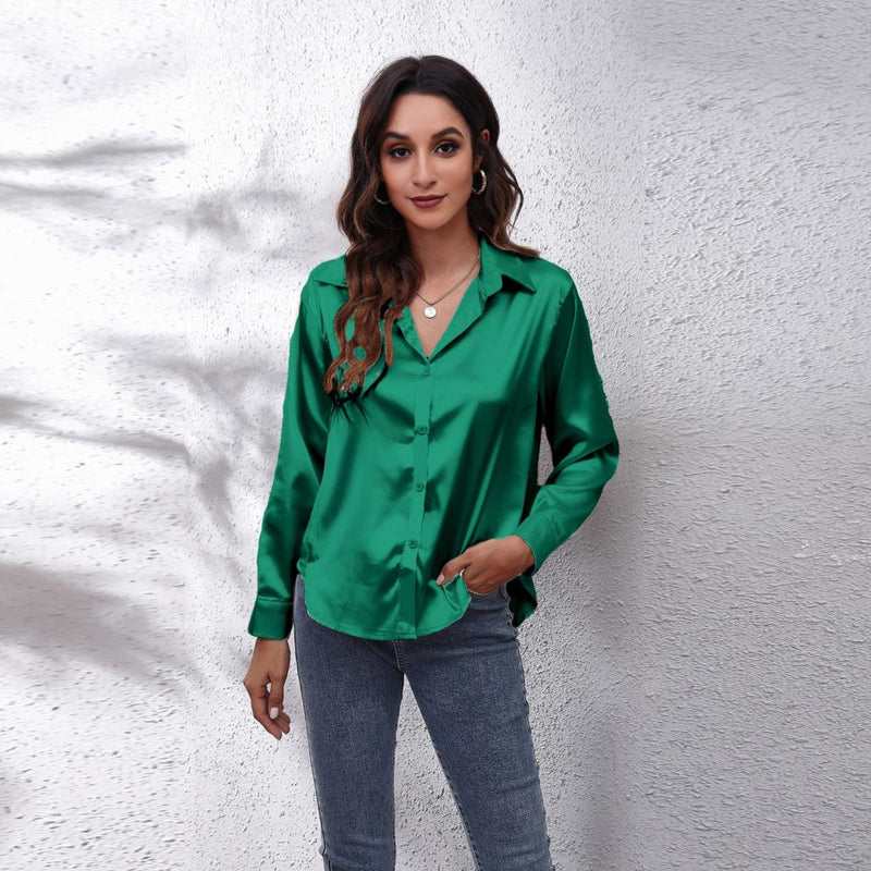 Blusa Elegante de Manga Larga con Botonadura Frontal