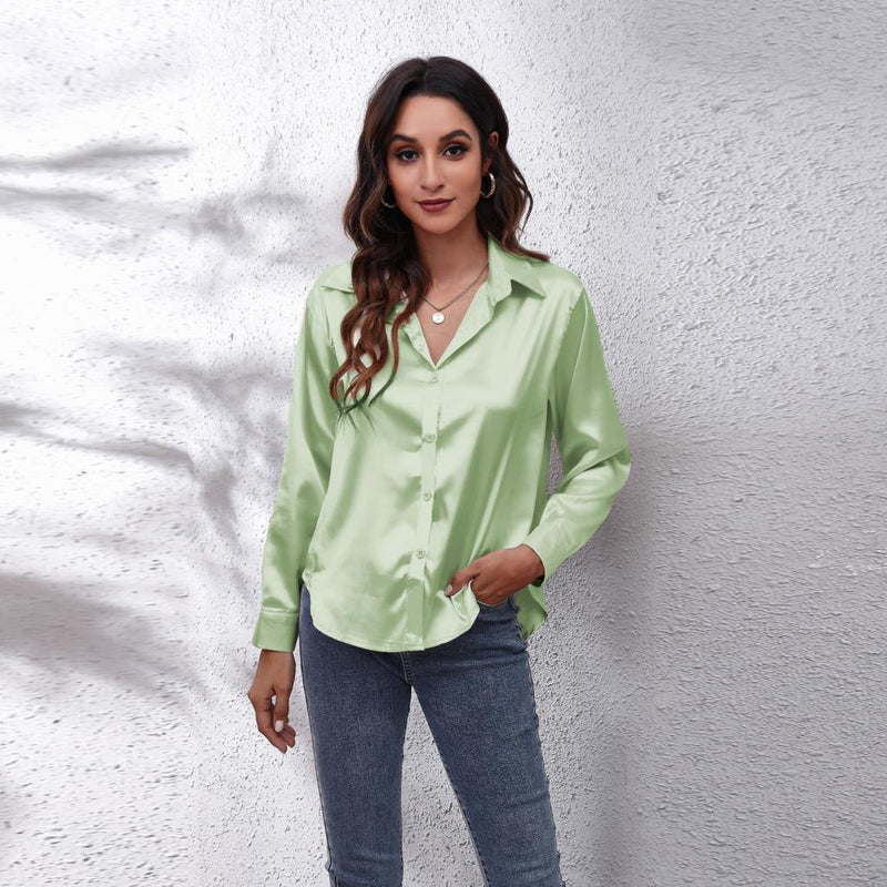 Blusa Elegante de Manga Larga con Botonadura Frontal