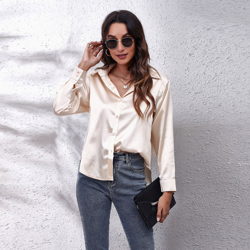 Blusa Elegante de Manga Larga con Botonadura Frontal