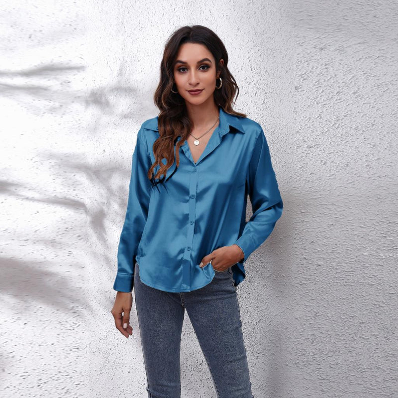 Blusa Elegante de Manga Larga con Botonadura Frontal