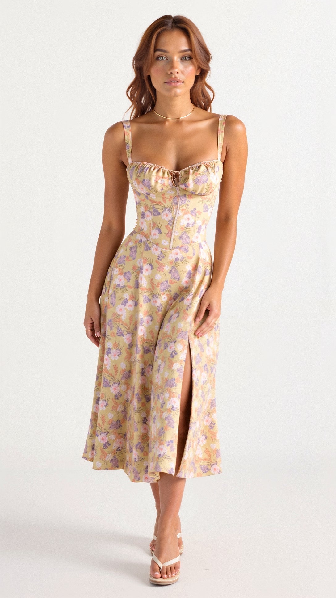 Vyssion – Vestido Midi con Diseño Corsé, Silueta Elegante y Escote Favorecedor