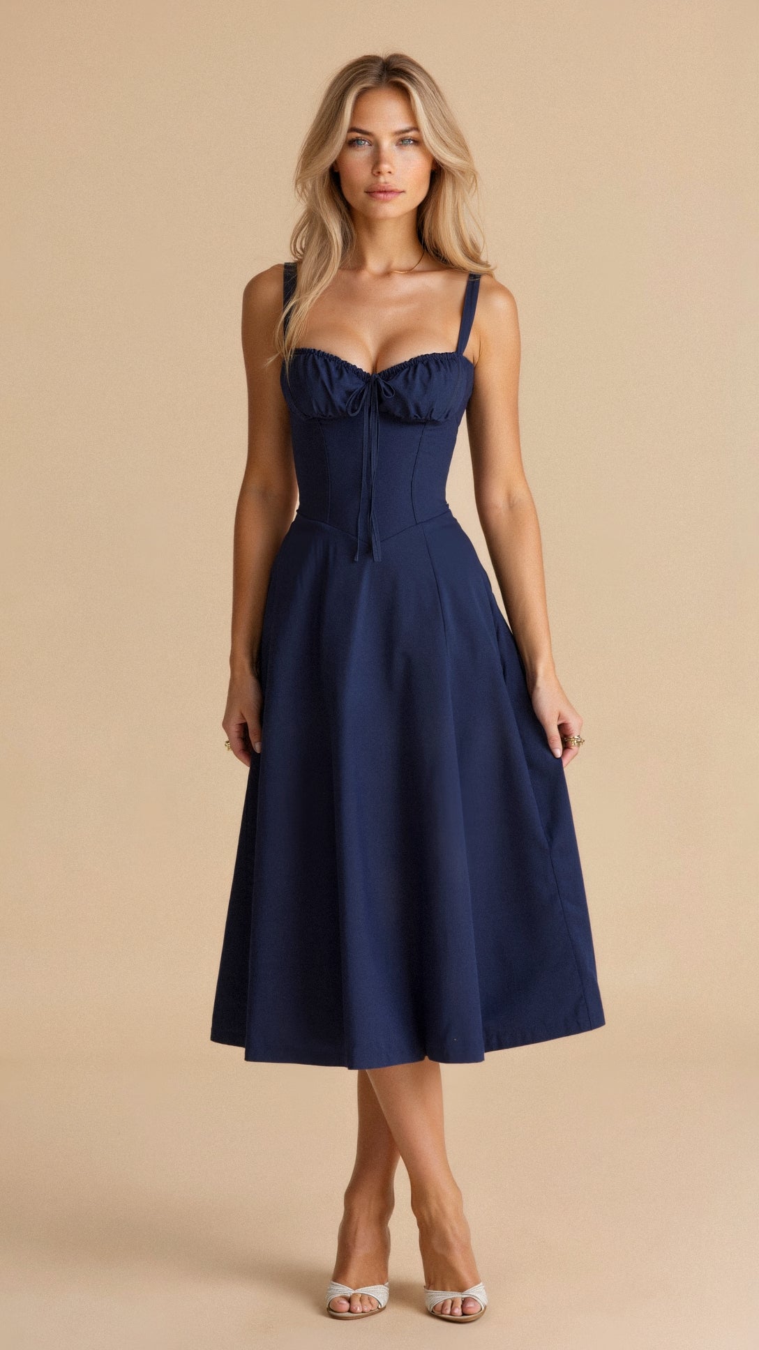 Vyssion – Vestido Midi con Diseño Corsé, Silueta Elegante y Escote Favorecedor