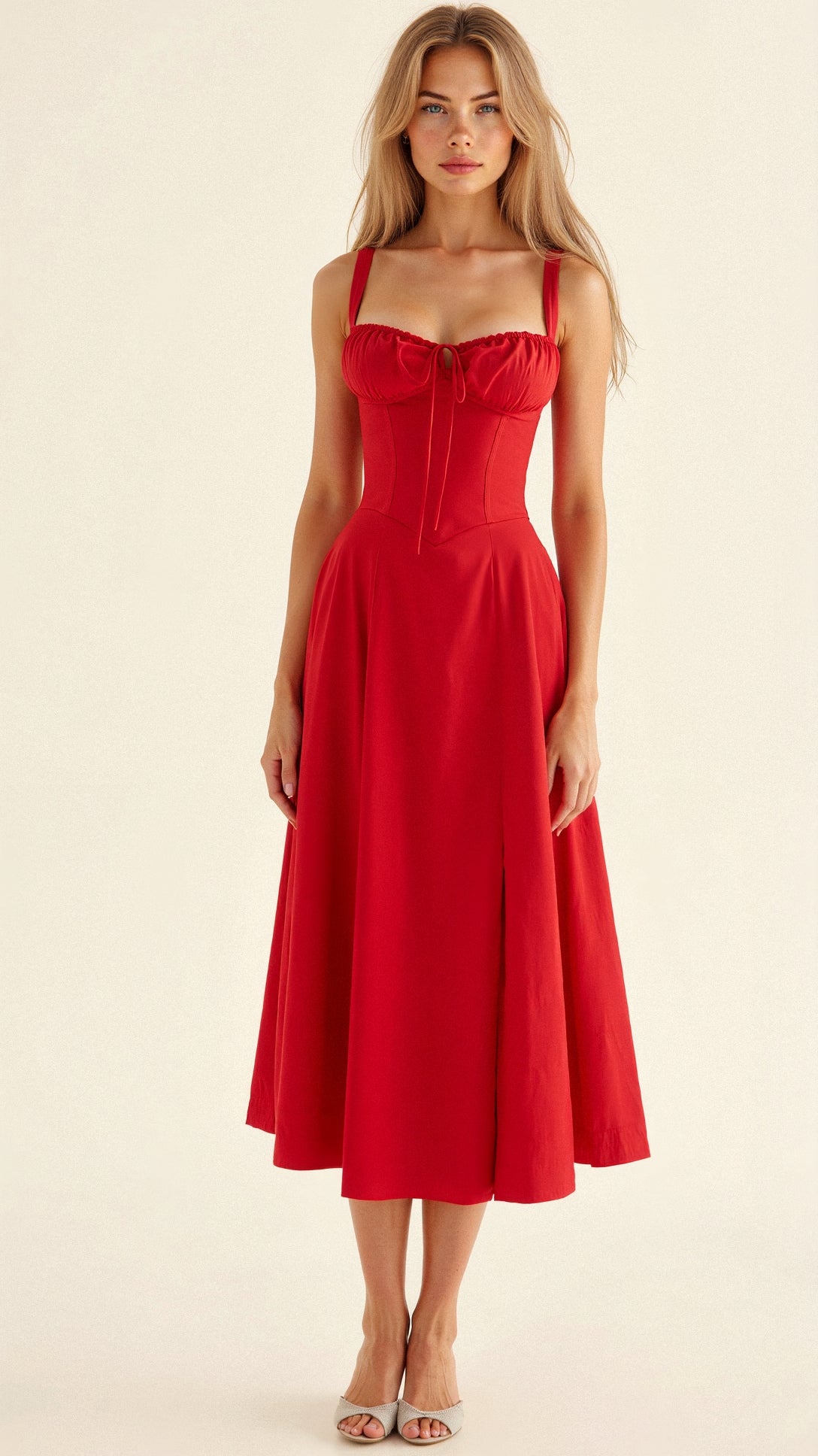Vyssion – Vestido Midi con Diseño Corsé, Silueta Elegante y Escote Favorecedor