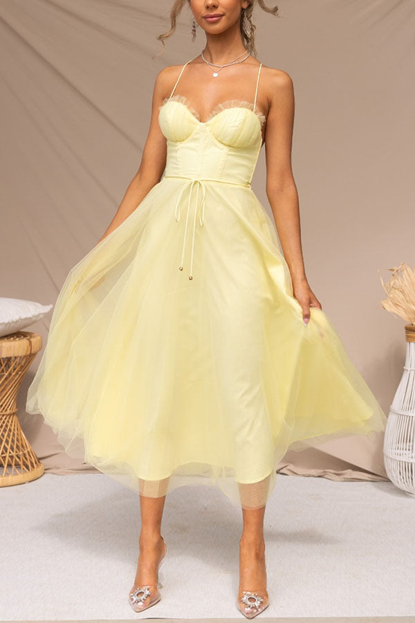 Vestido Maxi de Gasa Fluida sin Mangas con Escote en V para Eventos