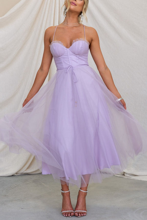 Vestido Maxi de Gasa Fluida sin Mangas con Escote en V para Eventos