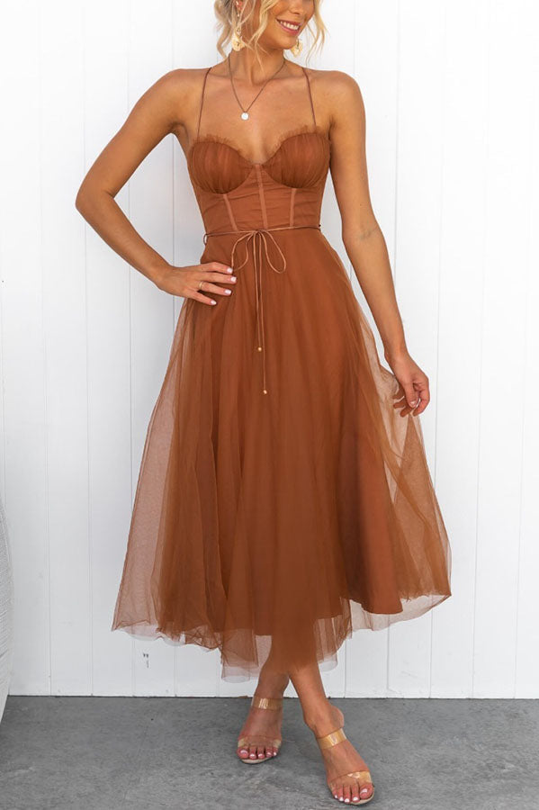 Vestido Maxi de Gasa Fluida sin Mangas con Escote en V para Eventos