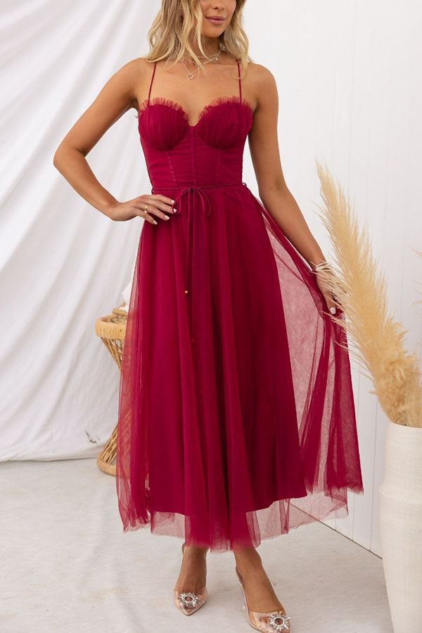 Vestido Maxi de Gasa Fluida sin Mangas con Escote en V para Eventos