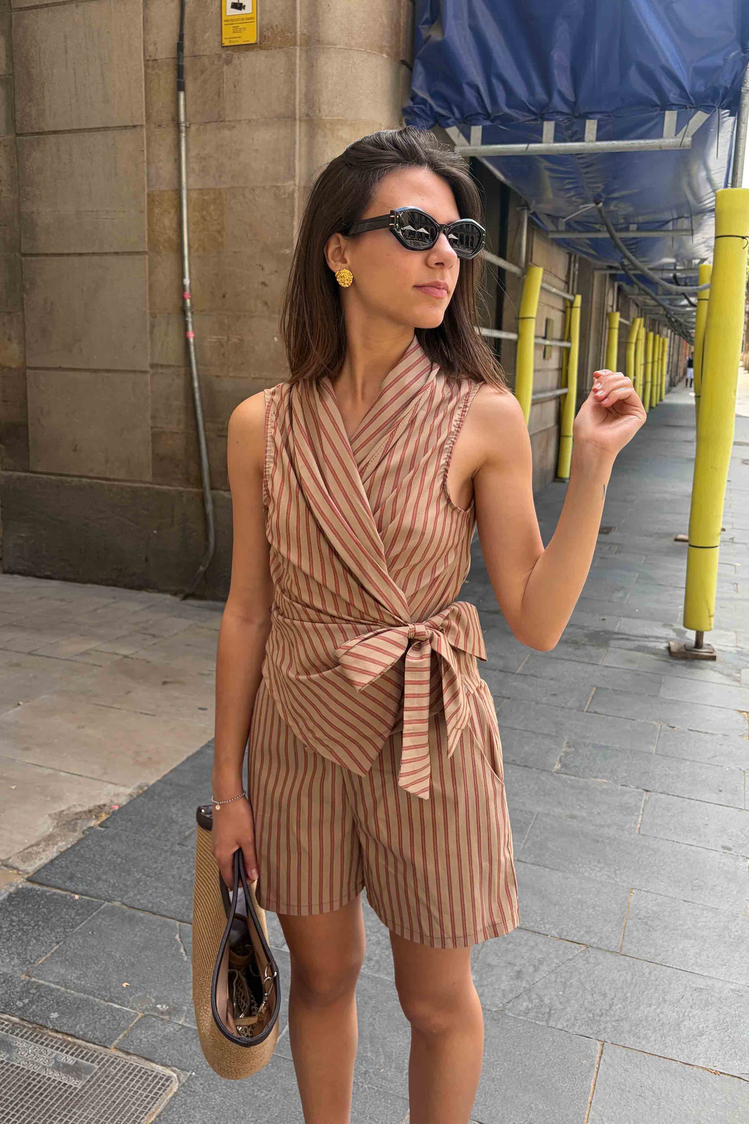 Top Cruzado de Rayas Marrón, Beige y Teja