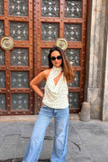 Top Halter de Lunares Blanco con Cuello Pañuelo