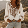 Blusa Bordada con Escote en V y Mangas Globo