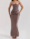 Vestido Maxi Sin Tirantes Elegante y Minimalista para Bodas y Galas