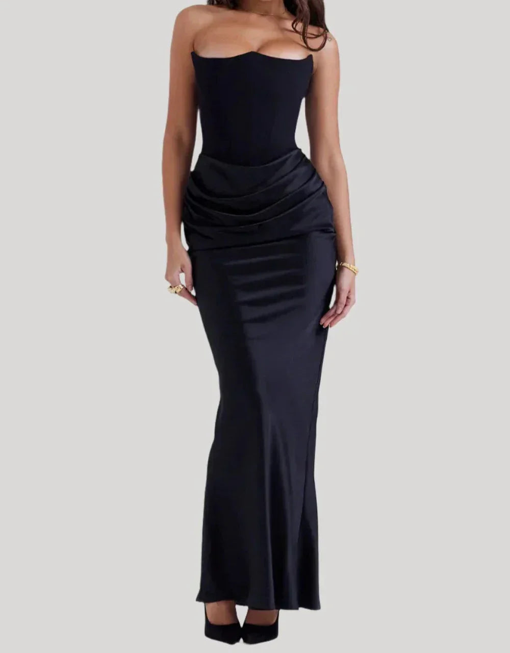 Vestido Maxi Sin Tirantes Elegante y Minimalista para Bodas y Galas
