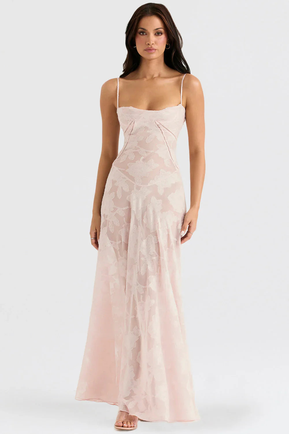 Vestido Boutique Maxi con Encaje de Inspiración Vintage y Estampado Floral Romántico