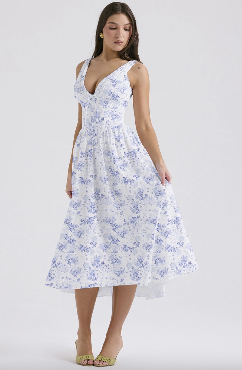 Vestido Midi Floral con Corte Fluido y Estampado Atemporal