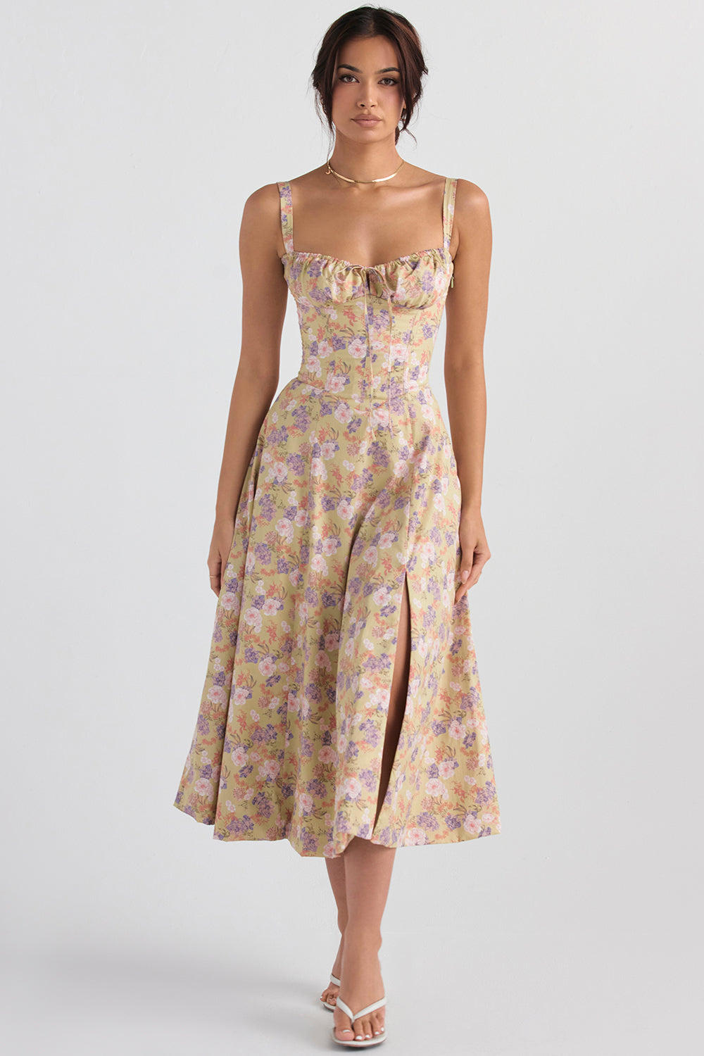 Luma – Vestido Bustier Entallado con Estampado Floral de Primavera