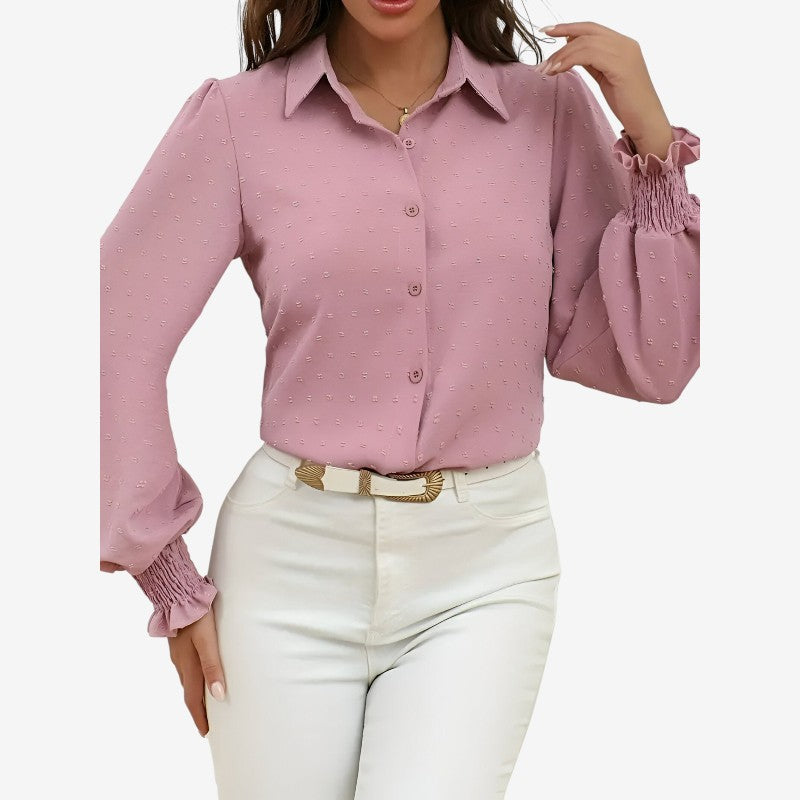 Blusa con Mangas Farol, Botonadura y Solapa
