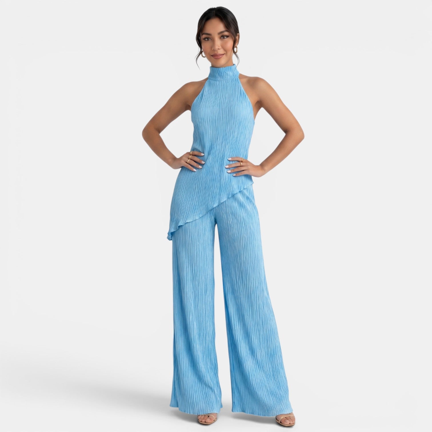 Conjunto Mujer Halter Pantalón Plisado