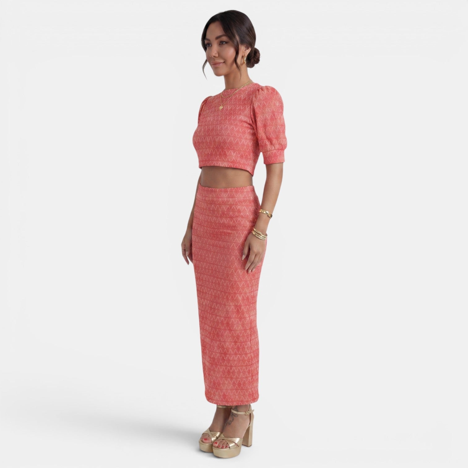 Conjunto Mujer 2 Piezas Top Corto y Falda con Abertura