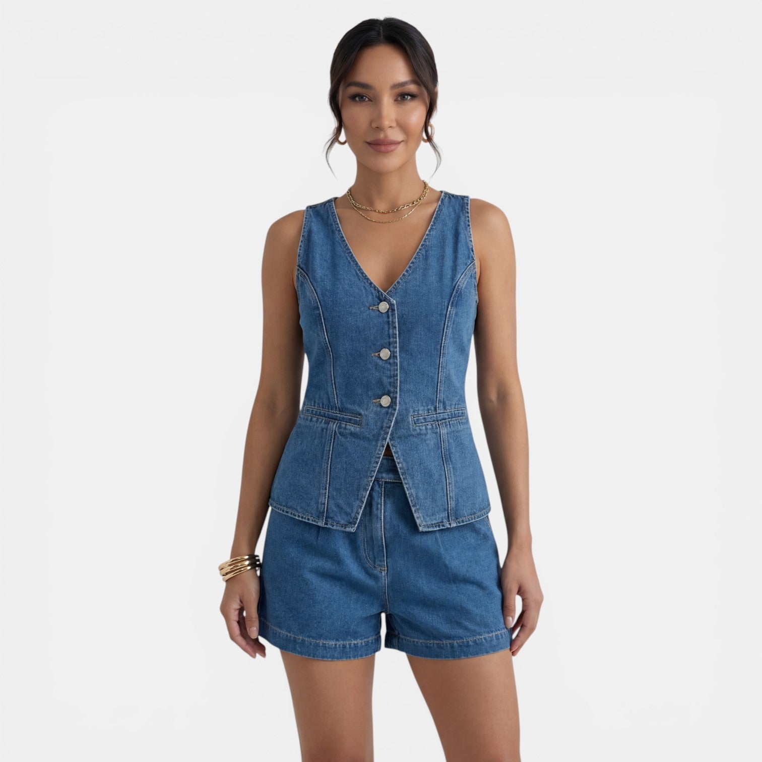 Conjunto Denim Mujer Chaleco y Shorts