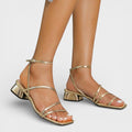 Sandalias Tacón Grueso Doradas