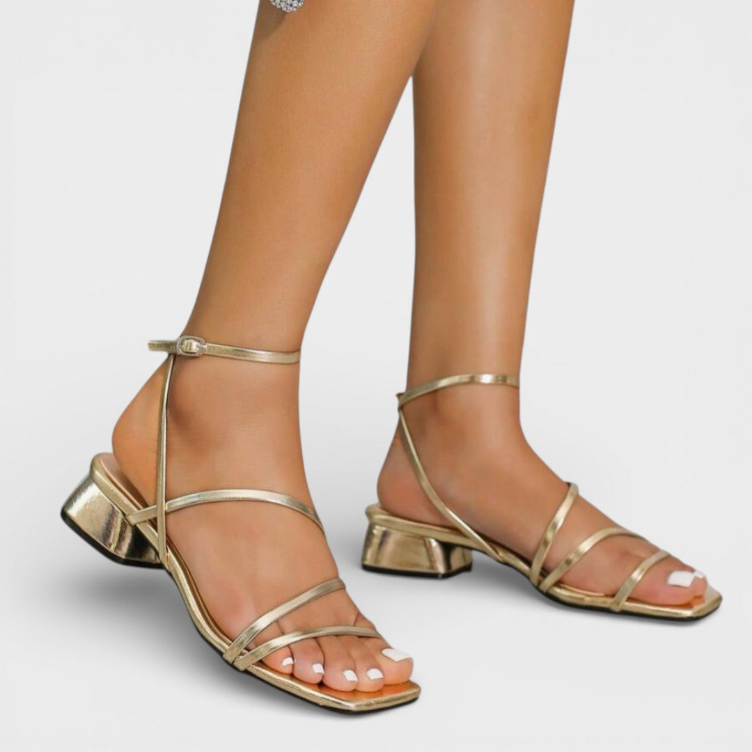 Sandalias Tacón Grueso Doradas