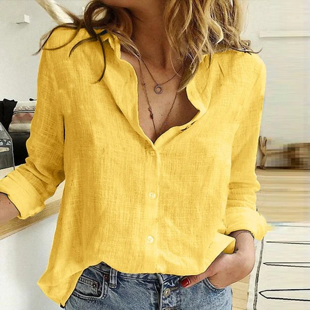 Blusa Camisera de Manga Larga con Cuello de Punta y Corte Relajado