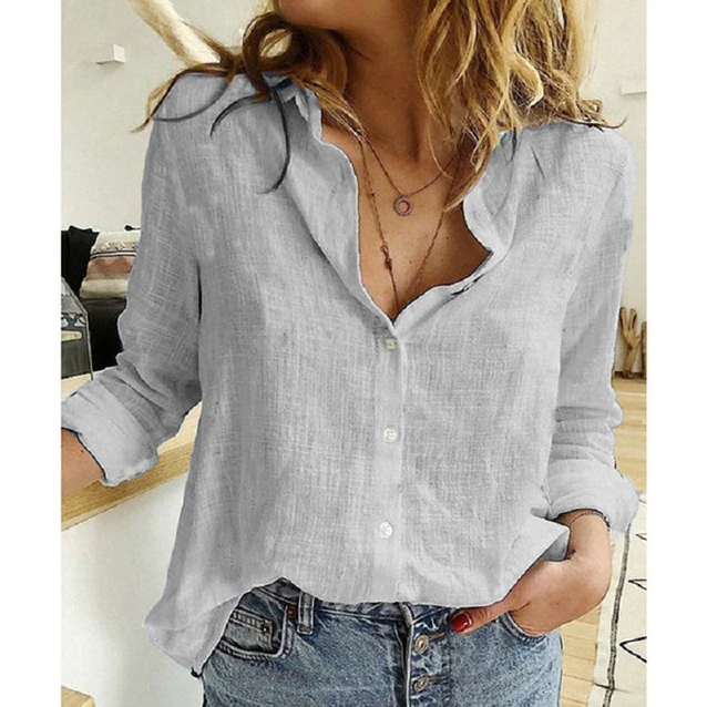 Blusa Camisera de Manga Larga con Cuello de Punta y Corte Relajado