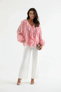 Blusa con Volantes, Escote en V y Mangas Farol